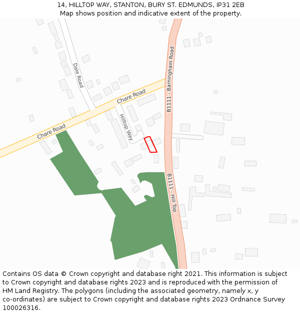 14, HILLTOP WAY, STANTON, BURY ST. EDMUNDS, IP31 2EB: Location map and indicative extent of plot