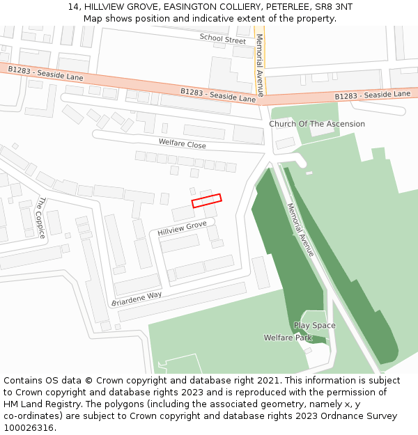 14, HILLVIEW GROVE, EASINGTON COLLIERY, PETERLEE, SR8 3NT: Location map and indicative extent of plot