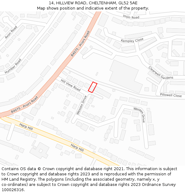 14, HILLVIEW ROAD, CHELTENHAM, GL52 5AE: Location map and indicative extent of plot