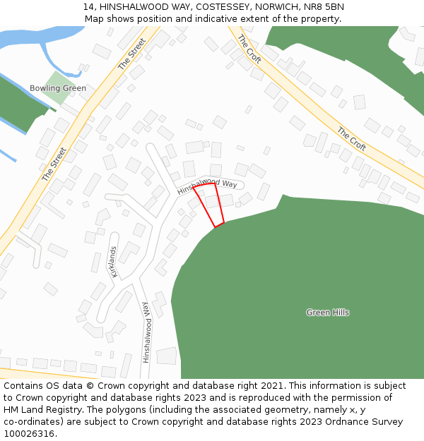 14, HINSHALWOOD WAY, COSTESSEY, NORWICH, NR8 5BN: Location map and indicative extent of plot