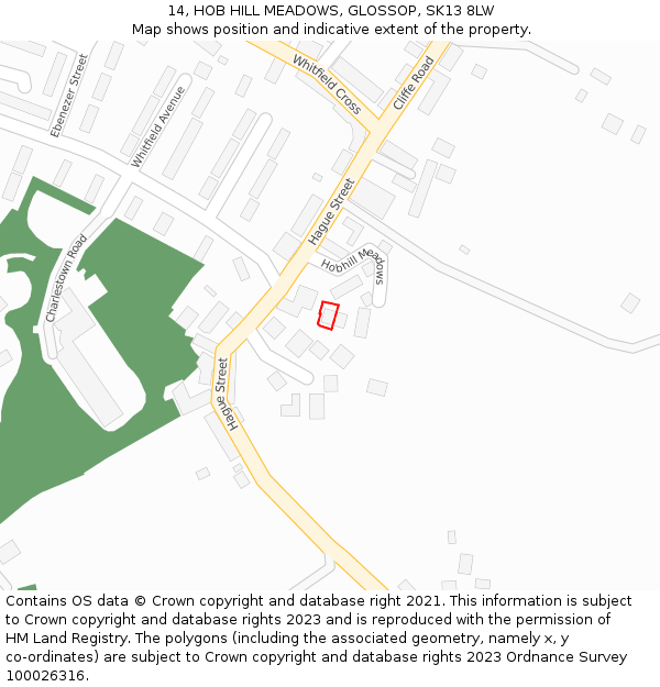 14, HOB HILL MEADOWS, GLOSSOP, SK13 8LW: Location map and indicative extent of plot