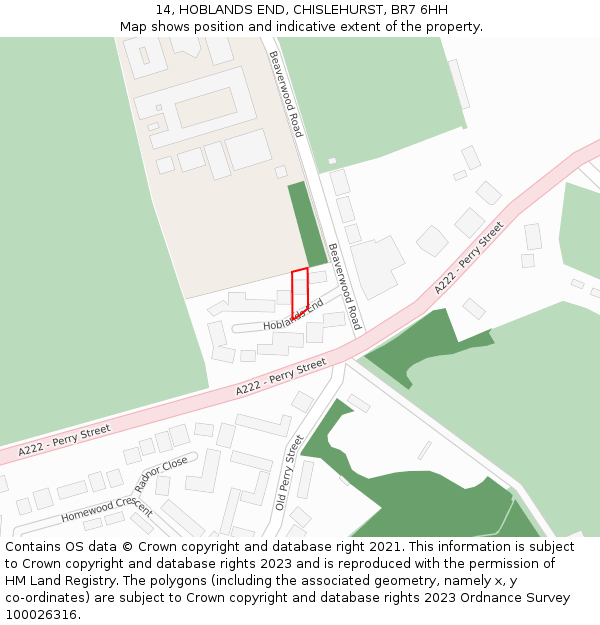 14, HOBLANDS END, CHISLEHURST, BR7 6HH: Location map and indicative extent of plot