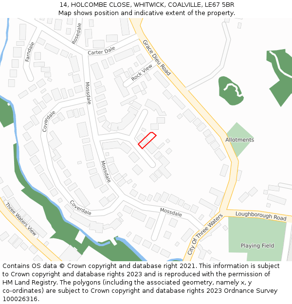 14, HOLCOMBE CLOSE, WHITWICK, COALVILLE, LE67 5BR: Location map and indicative extent of plot