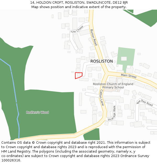 14, HOLDON CROFT, ROSLISTON, SWADLINCOTE, DE12 8JR: Location map and indicative extent of plot