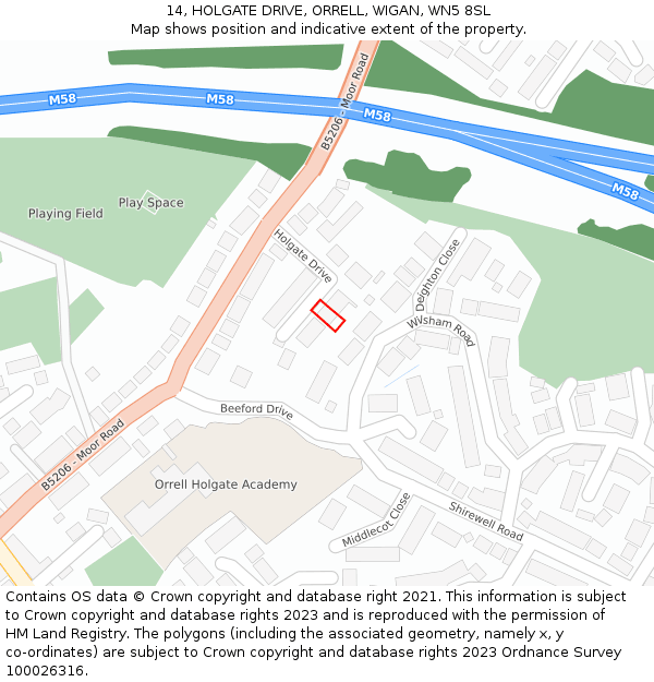 14, HOLGATE DRIVE, ORRELL, WIGAN, WN5 8SL: Location map and indicative extent of plot