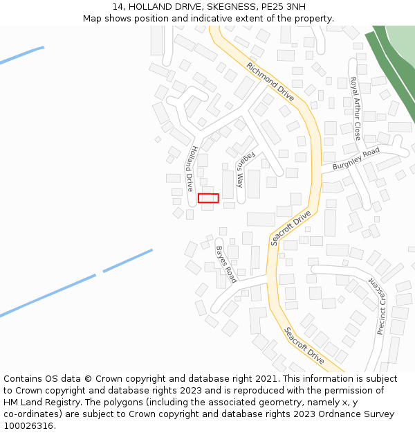 14, HOLLAND DRIVE, SKEGNESS, PE25 3NH: Location map and indicative extent of plot