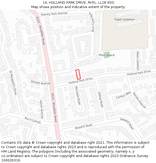 14, HOLLAND PARK DRIVE, RHYL, LL18 4SG: Location map and indicative extent of plot