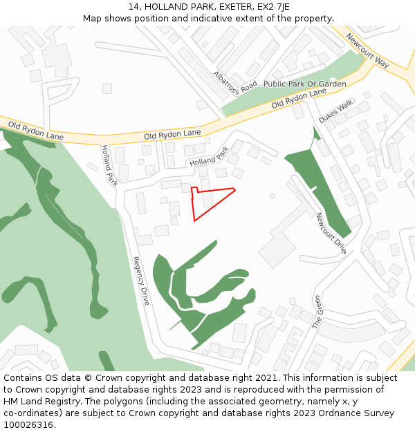 14, HOLLAND PARK, EXETER, EX2 7JE: Location map and indicative extent of plot