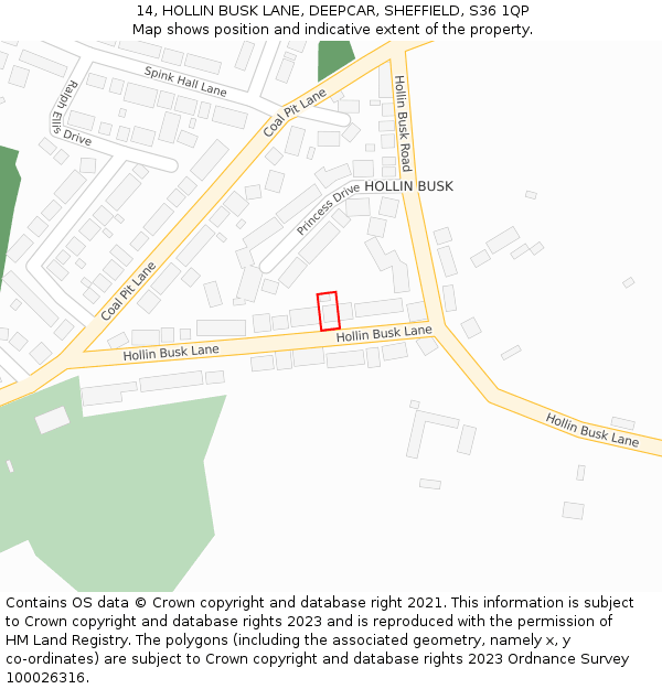 14, HOLLIN BUSK LANE, DEEPCAR, SHEFFIELD, S36 1QP: Location map and indicative extent of plot