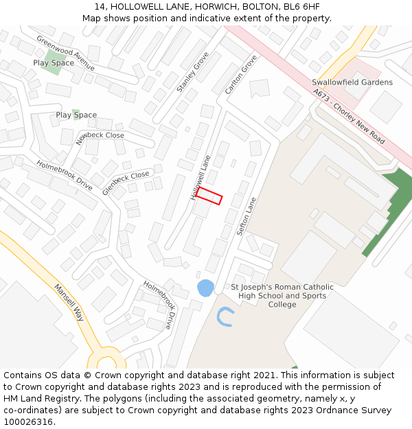 14, HOLLOWELL LANE, HORWICH, BOLTON, BL6 6HF: Location map and indicative extent of plot