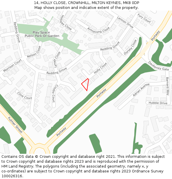 14, HOLLY CLOSE, CROWNHILL, MILTON KEYNES, MK8 0DP: Location map and indicative extent of plot