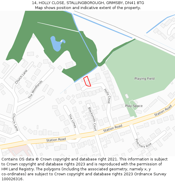 14, HOLLY CLOSE, STALLINGBOROUGH, GRIMSBY, DN41 8TG: Location map and indicative extent of plot