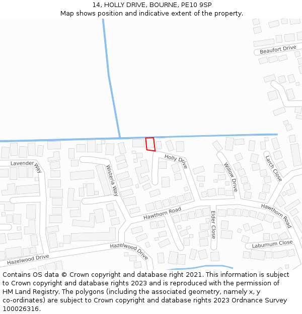 14, HOLLY DRIVE, BOURNE, PE10 9SP: Location map and indicative extent of plot