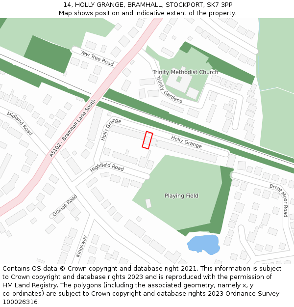 14, HOLLY GRANGE, BRAMHALL, STOCKPORT, SK7 3PP: Location map and indicative extent of plot