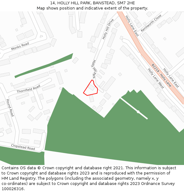 14, HOLLY HILL PARK, BANSTEAD, SM7 2HE: Location map and indicative extent of plot