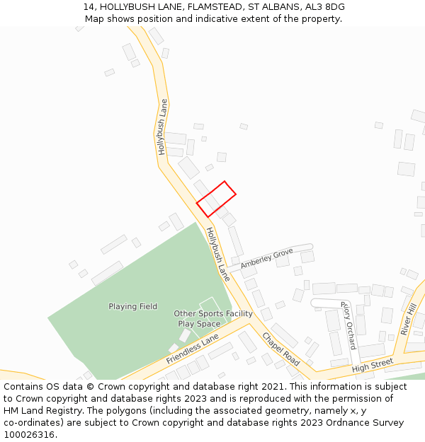 14, HOLLYBUSH LANE, FLAMSTEAD, ST ALBANS, AL3 8DG: Location map and indicative extent of plot