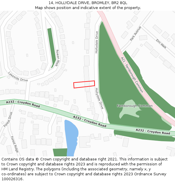 14, HOLLYDALE DRIVE, BROMLEY, BR2 8QL: Location map and indicative extent of plot