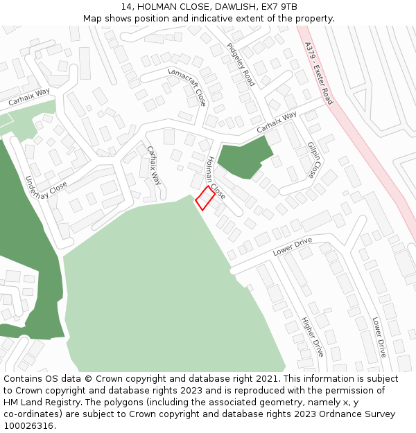 14, HOLMAN CLOSE, DAWLISH, EX7 9TB: Location map and indicative extent of plot