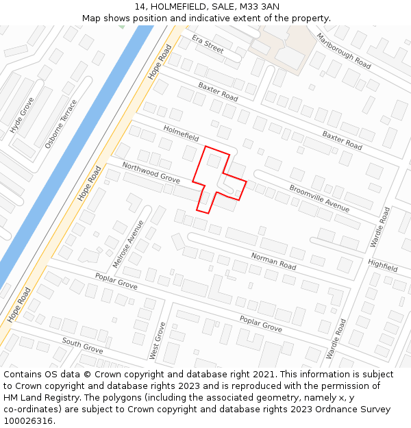 14, HOLMEFIELD, SALE, M33 3AN: Location map and indicative extent of plot