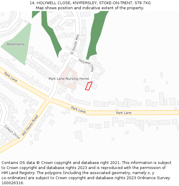 14, HOLYWELL CLOSE, KNYPERSLEY, STOKE-ON-TRENT, ST8 7XG: Location map and indicative extent of plot