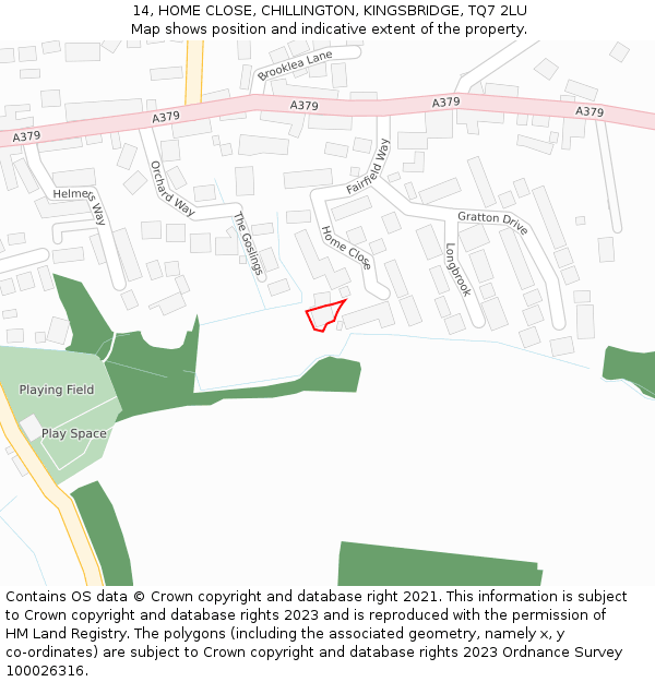 14, HOME CLOSE, CHILLINGTON, KINGSBRIDGE, TQ7 2LU: Location map and indicative extent of plot