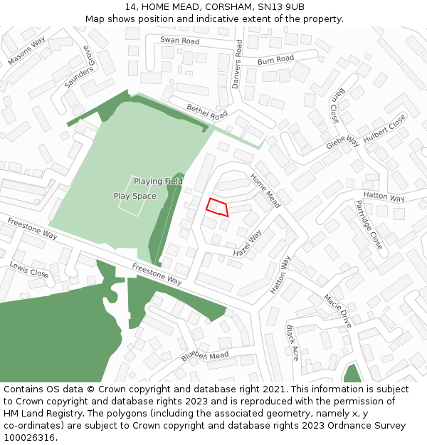 14, HOME MEAD, CORSHAM, SN13 9UB: Location map and indicative extent of plot