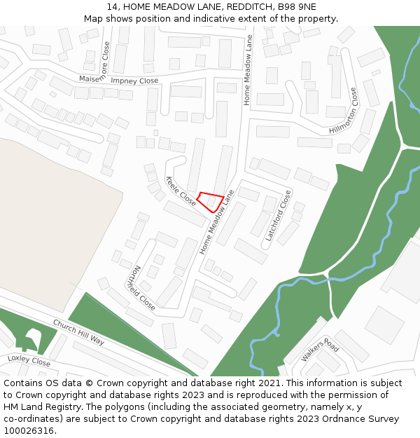 14, HOME MEADOW LANE, REDDITCH, B98 9NE: Location map and indicative extent of plot