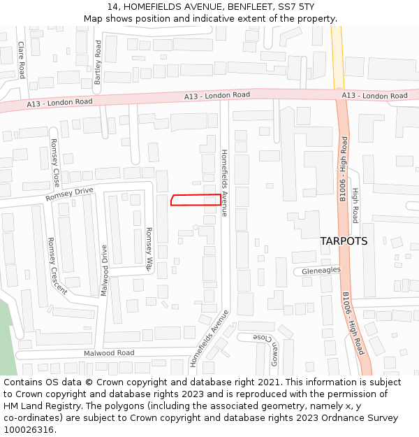 14, HOMEFIELDS AVENUE, BENFLEET, SS7 5TY: Location map and indicative extent of plot