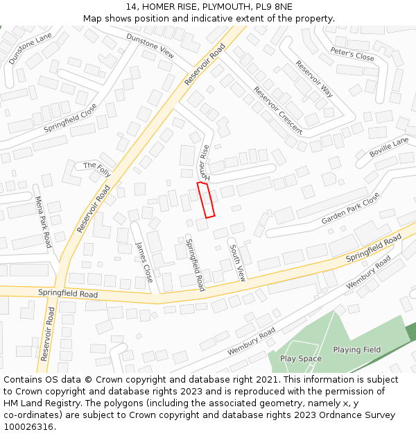 14, HOMER RISE, PLYMOUTH, PL9 8NE: Location map and indicative extent of plot