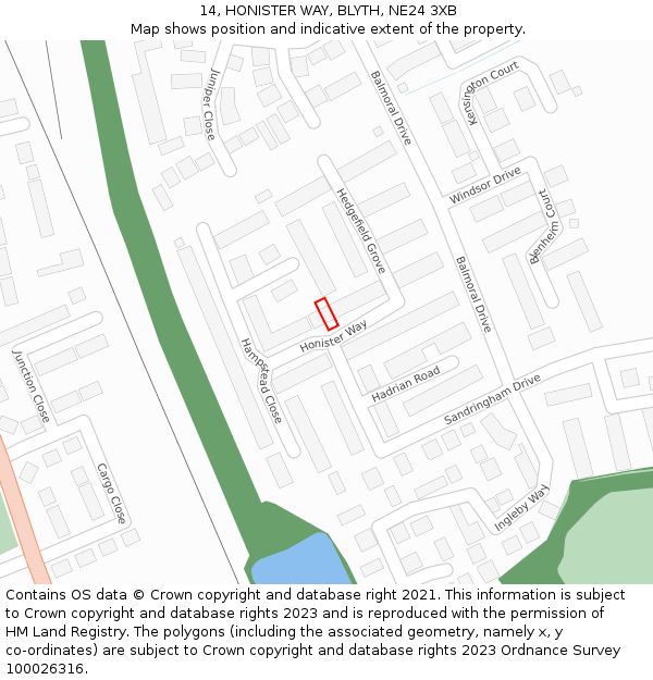 14, HONISTER WAY, BLYTH, NE24 3XB: Location map and indicative extent of plot