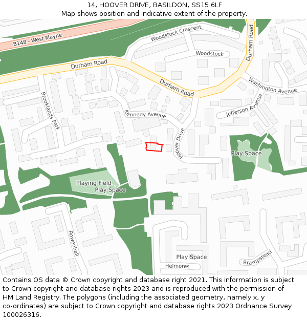 14, HOOVER DRIVE, BASILDON, SS15 6LF: Location map and indicative extent of plot