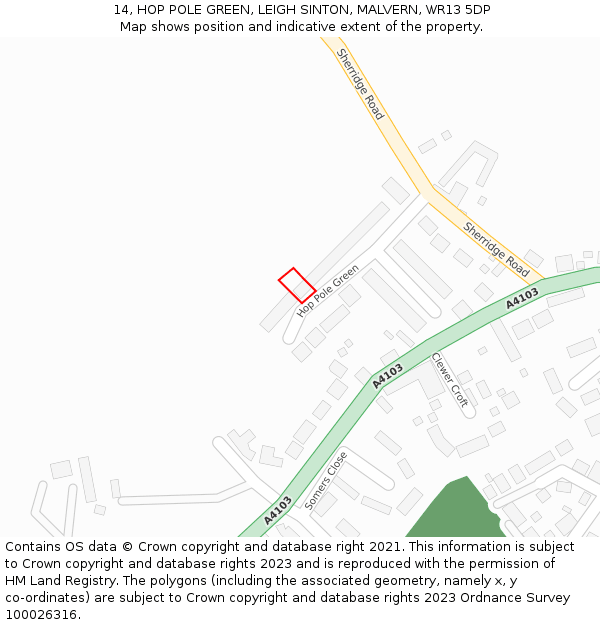 14, HOP POLE GREEN, LEIGH SINTON, MALVERN, WR13 5DP: Location map and indicative extent of plot