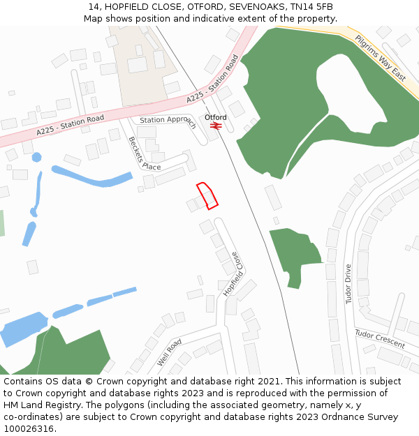 14, HOPFIELD CLOSE, OTFORD, SEVENOAKS, TN14 5FB: Location map and indicative extent of plot