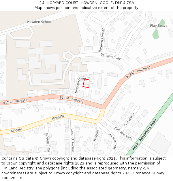 14, HOPYARD COURT, HOWDEN, GOOLE, DN14 7SA: Location map and indicative extent of plot