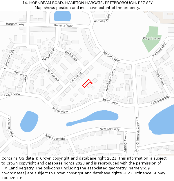 14, HORNBEAM ROAD, HAMPTON HARGATE, PETERBOROUGH, PE7 8FY: Location map and indicative extent of plot