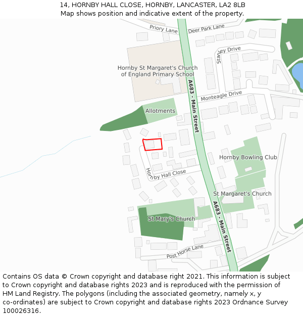 14, HORNBY HALL CLOSE, HORNBY, LANCASTER, LA2 8LB: Location map and indicative extent of plot