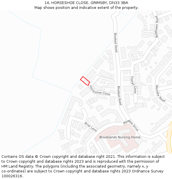 14, HORSESHOE CLOSE, GRIMSBY, DN33 3BA: Location map and indicative extent of plot