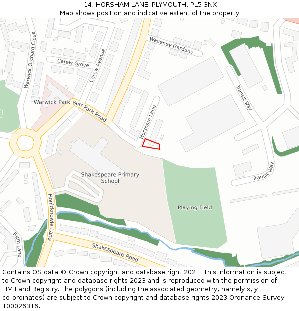 14, HORSHAM LANE, PLYMOUTH, PL5 3NX: Location map and indicative extent of plot