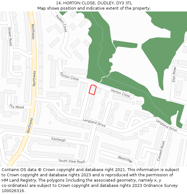 14, HORTON CLOSE, DUDLEY, DY3 3TL: Location map and indicative extent of plot