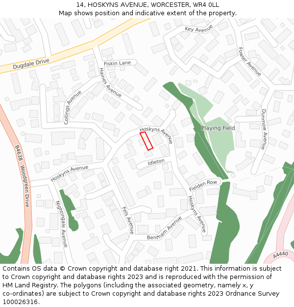 14, HOSKYNS AVENUE, WORCESTER, WR4 0LL: Location map and indicative extent of plot
