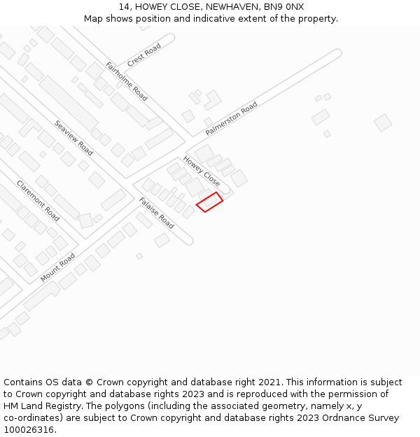 14, HOWEY CLOSE, NEWHAVEN, BN9 0NX: Location map and indicative extent of plot