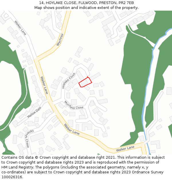 14, HOYLAKE CLOSE, FULWOOD, PRESTON, PR2 7EB: Location map and indicative extent of plot