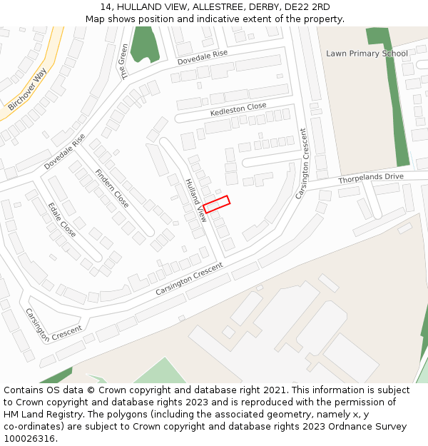 14, HULLAND VIEW, ALLESTREE, DERBY, DE22 2RD: Location map and indicative extent of plot