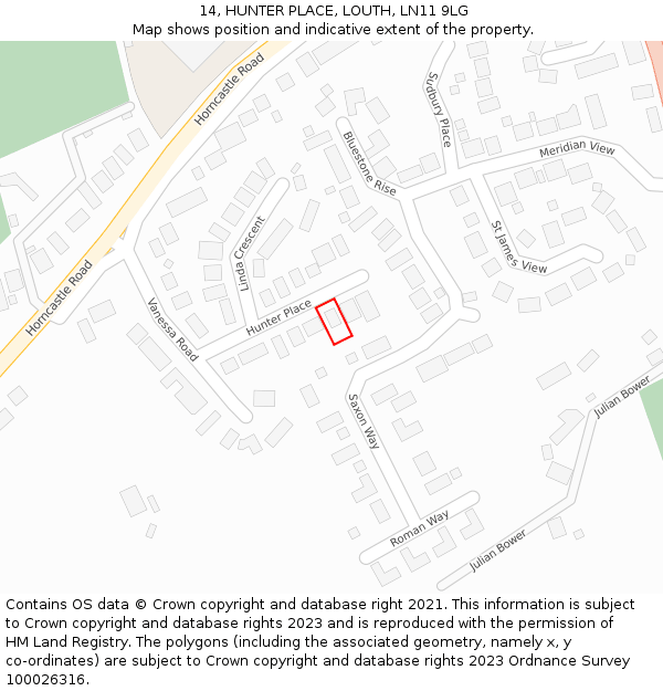 14, HUNTER PLACE, LOUTH, LN11 9LG: Location map and indicative extent of plot