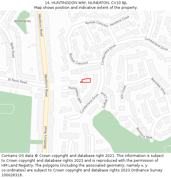 14, HUNTINGDON WAY, NUNEATON, CV10 8JL: Location map and indicative extent of plot