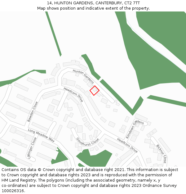 14, HUNTON GARDENS, CANTERBURY, CT2 7TT: Location map and indicative extent of plot