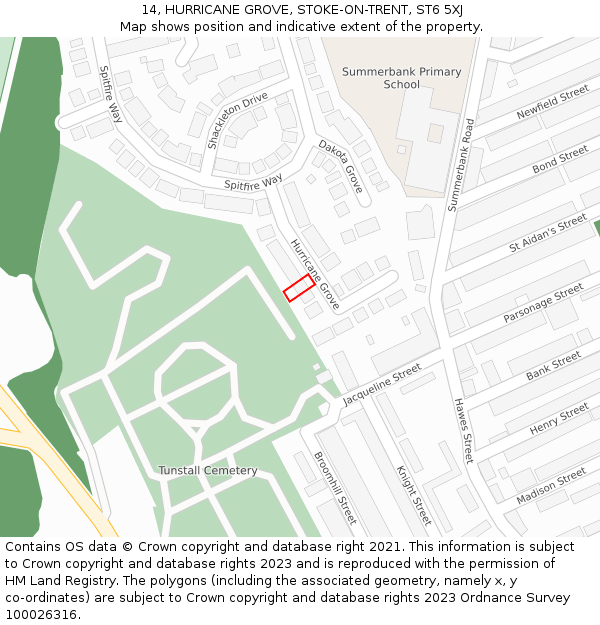 14, HURRICANE GROVE, STOKE-ON-TRENT, ST6 5XJ: Location map and indicative extent of plot