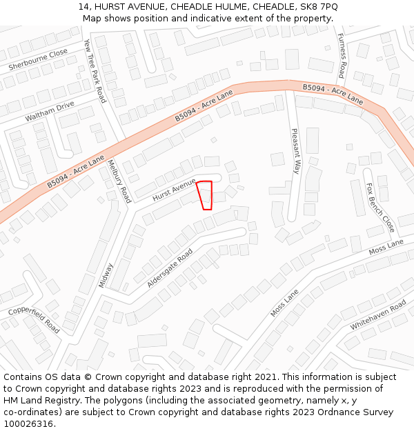 14, HURST AVENUE, CHEADLE HULME, CHEADLE, SK8 7PQ: Location map and indicative extent of plot