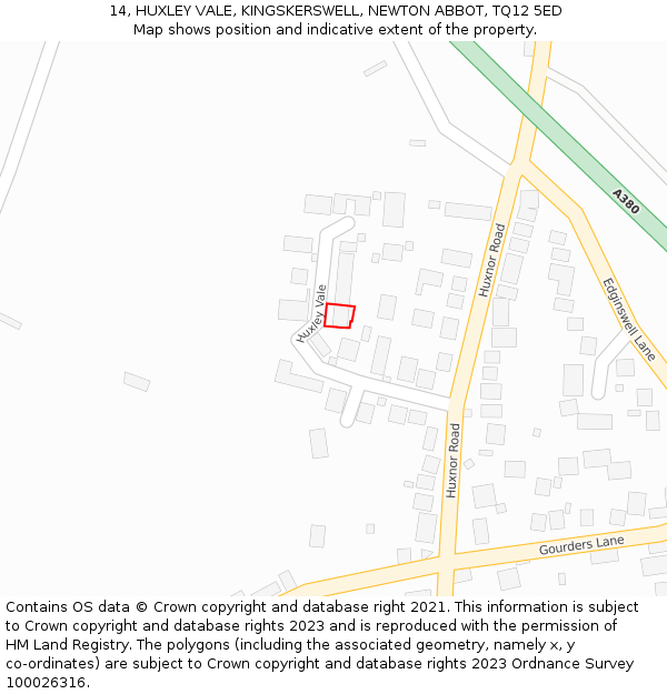 14, HUXLEY VALE, KINGSKERSWELL, NEWTON ABBOT, TQ12 5ED: Location map and indicative extent of plot