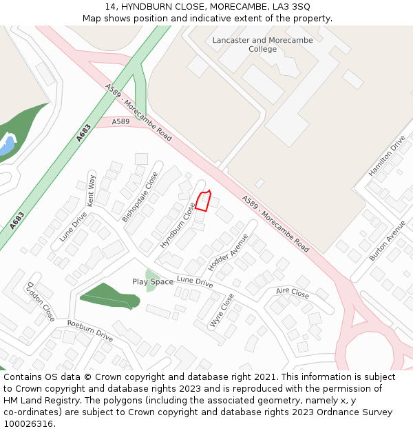 14, HYNDBURN CLOSE, MORECAMBE, LA3 3SQ: Location map and indicative extent of plot